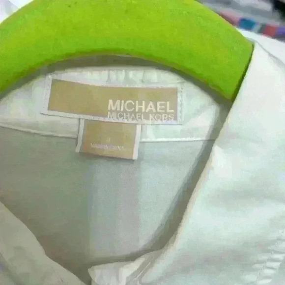 Micheal Micheal Kors Sz 8 Ivory Cream Ruffled Stretch Button Up item# 8J - Picture 2 of 5